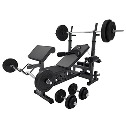 Gorilla Sports Hantelbank mit Gewichten, 170 cm Stange und Hantelset
