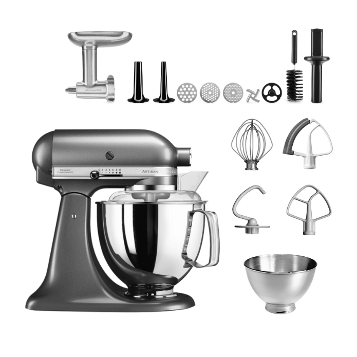 KitchenAid 4,8 L 5KSM175 Artisan Küchenmaschine Meatlover mit Ganzmetall- Fleischwolf