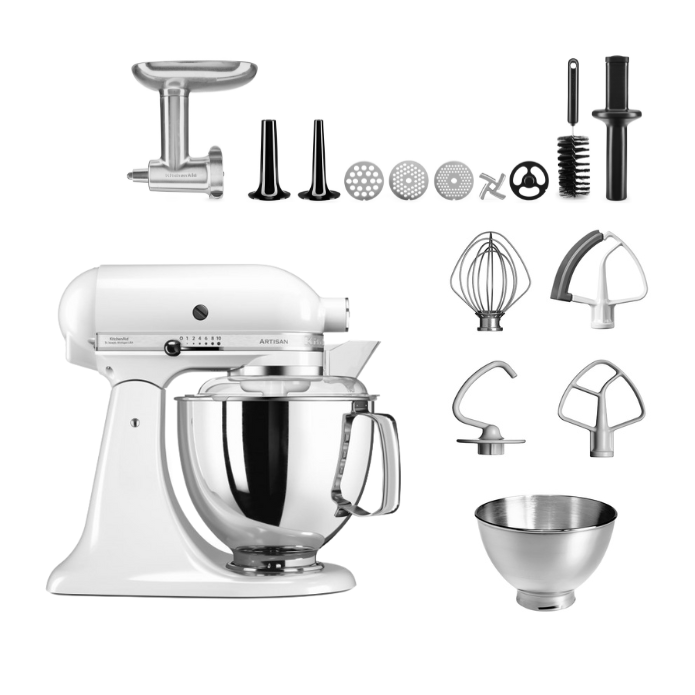 KitchenAid 4,8 L 5KSM175 Artisan Küchenmaschine Meatlover mit Ganzmetall- Fleischwolf