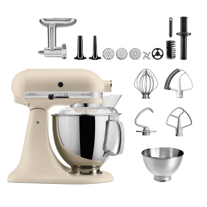 KitchenAid 4,8 L 5KSM175 Artisan Küchenmaschine Meatlover mit Ganzmetall- Fleischwolf