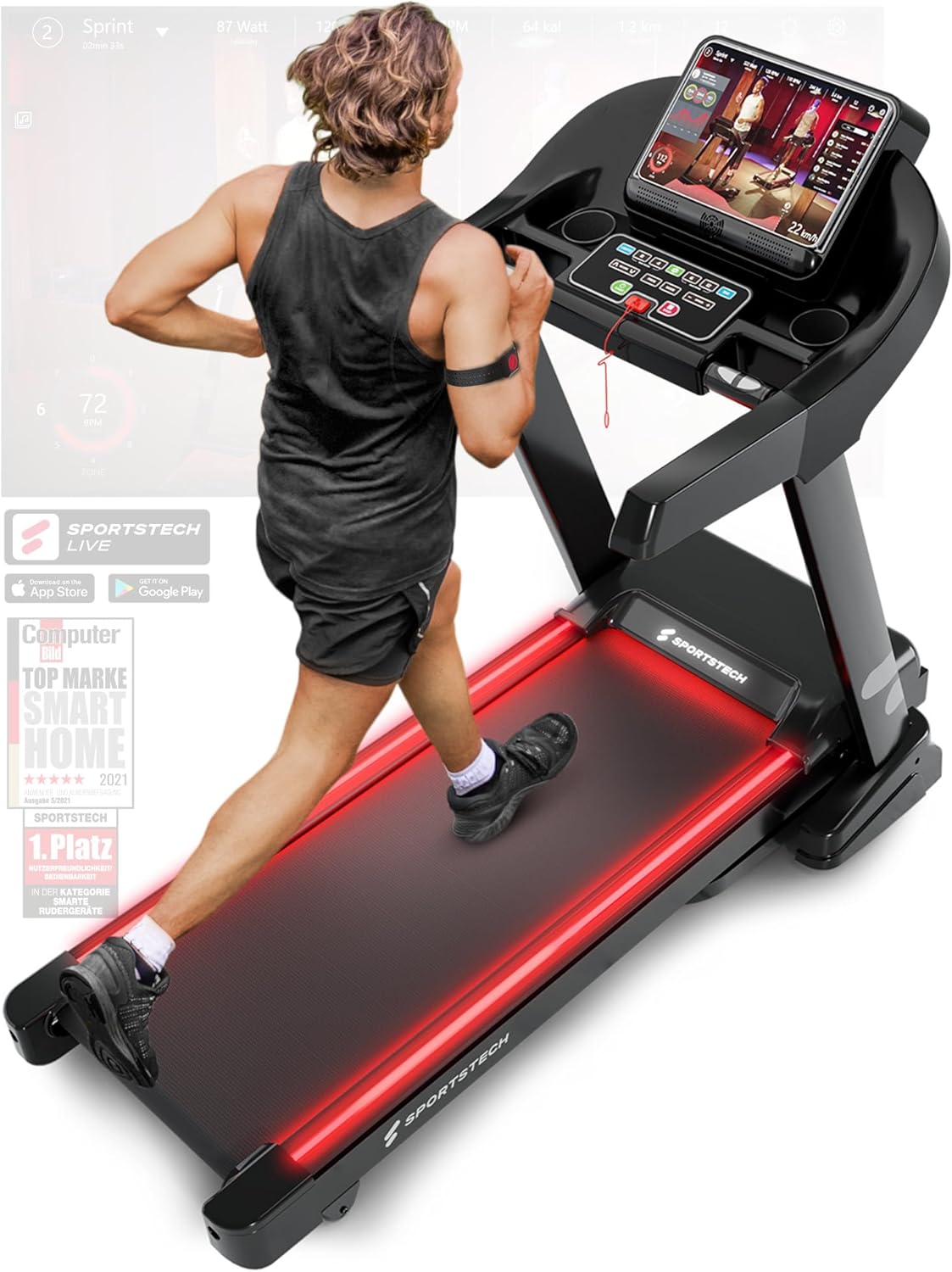 Sportstech F37s: Klappbares Laufband, 7 PS, 20 km/h, Steigung & App