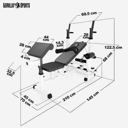 Gorilla Sports Hantelbank mit Gewichten, 170 cm Stange und Hantelset