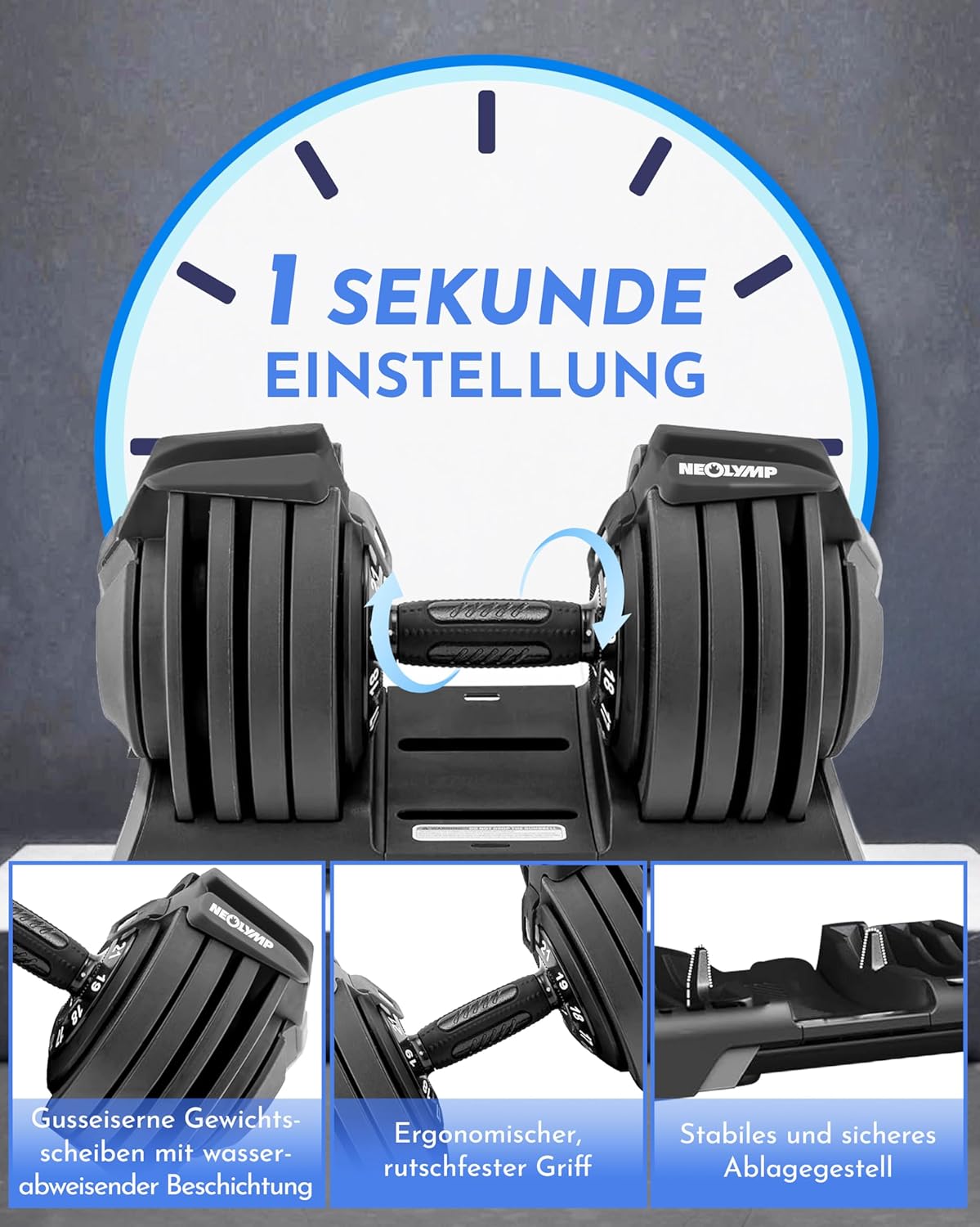 NEOLYMP Verstellbare Kurzhantel 2–40 kg mit Schnellverstellung, Einzelstück