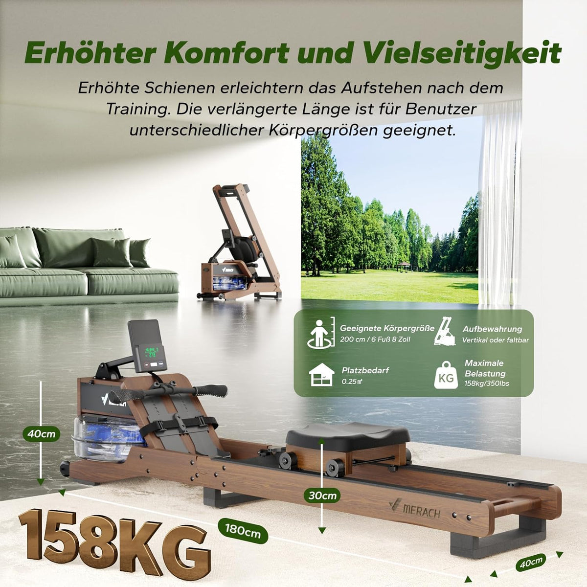 MERACH Wasser-Rudergerät aus Holz: Klappbar & interaktiv für Zuhause