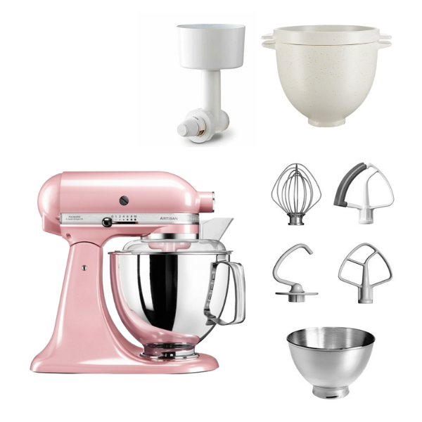 KitchenAid 4,8 L 5KSM175 Artisan Küchenmaschine Breadlover mit Messerschmidt Getreidemühlenvorsatz + Brotbackschüssel